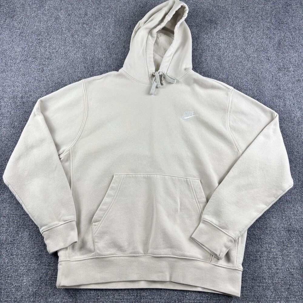 Nike Hoodie Mens M US M Beige Swoosh Pullover Pocket Club Fleece